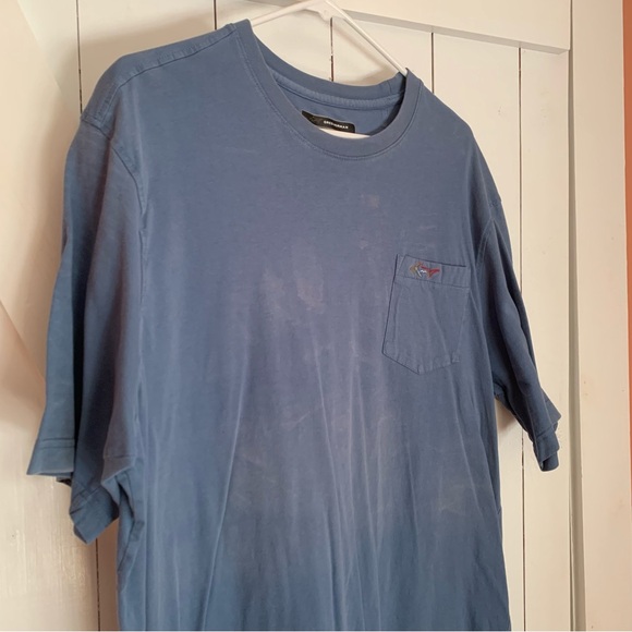 Men's Distressed Work Shirt Crew Neck Short Sleeve T-Shirt Tee Blue - Picture 2 of 10